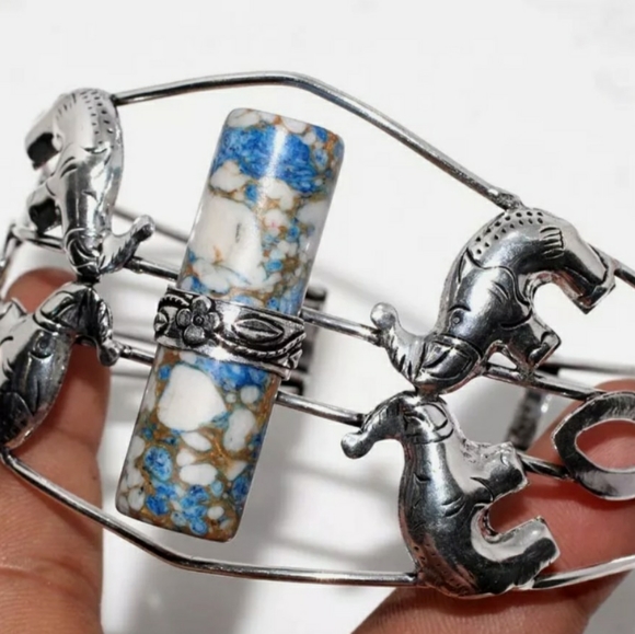 New Unique Cylinder Shaped Mosaic Jasper 925 Silver Bracelet. - Picture 12 of 12